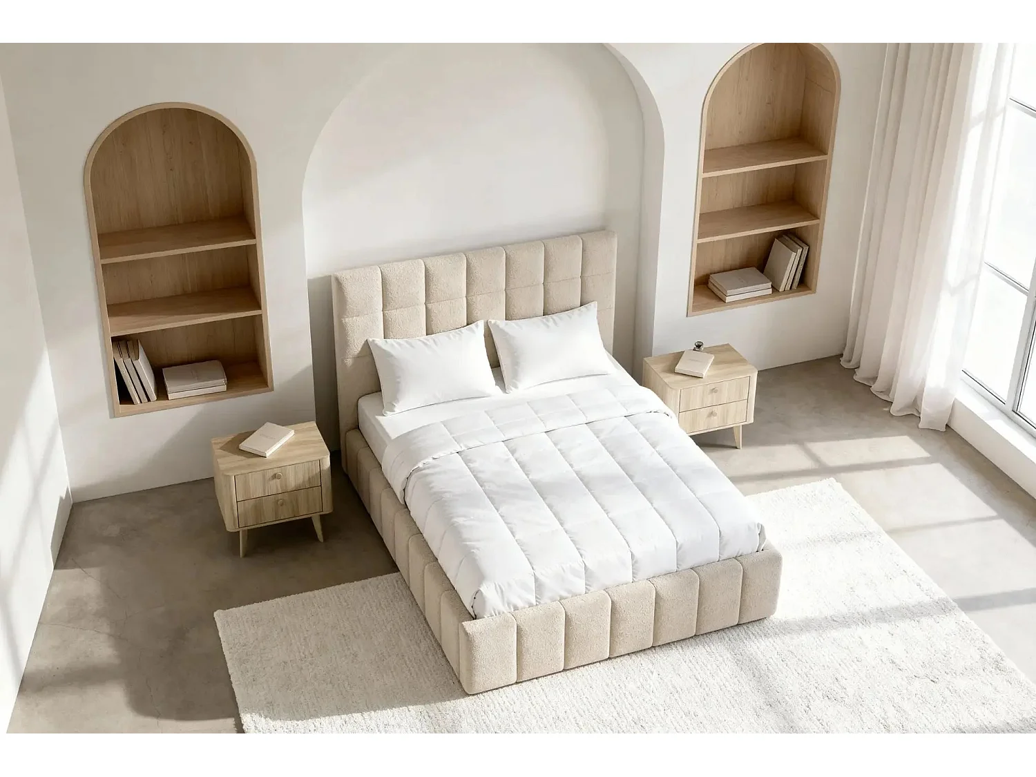 FLORENCE - Lit coffre tissu chenille 180x200cm - Beige