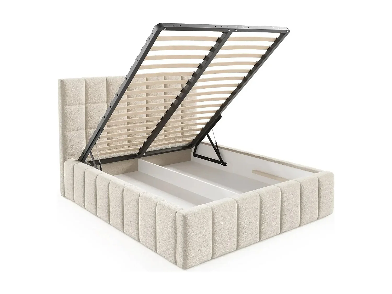 FLORENCE - Lit coffre tissu chenille 180x200cm - Beige