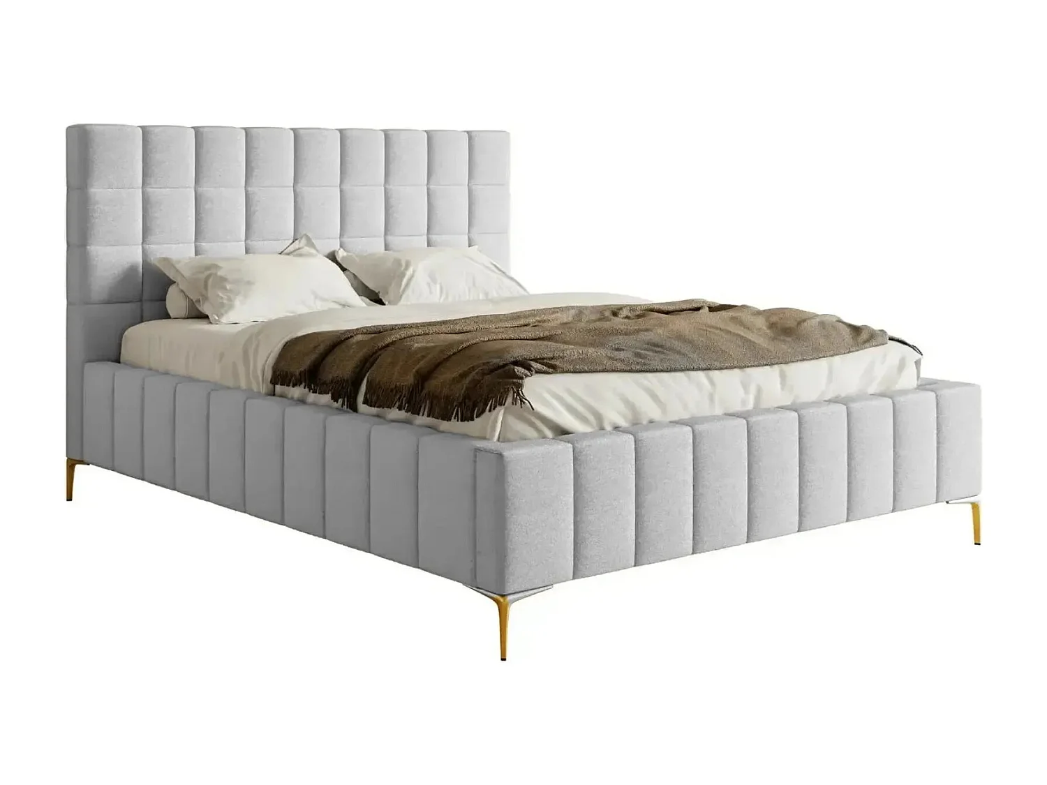 GREGOIRE - Lit coffre tissu chiné 160x200cm - Gris clair