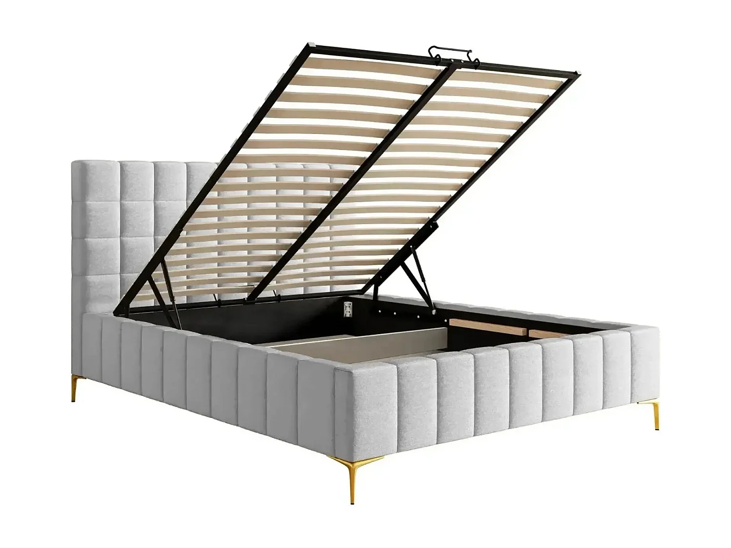 GREGOIRE - Lit coffre tissu chiné 160x200cm - Gris clair