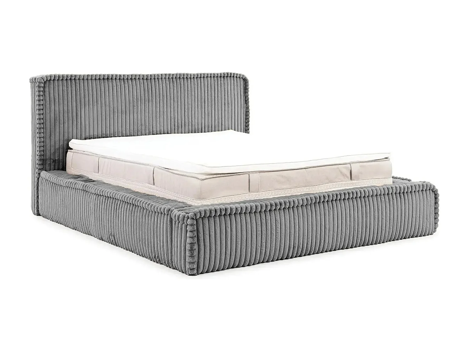 CAPUCINE - Lit coffre velours côtelé 140x200cm - Gris foncé