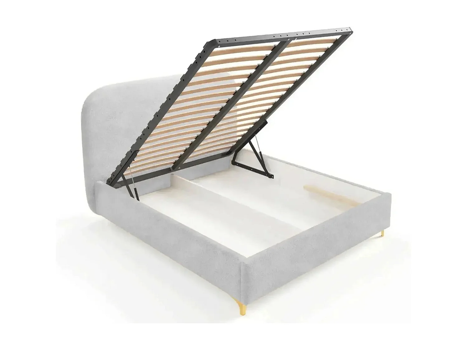 CHARLOTTE - Lit coffre tissu chenille 160x200cm - Gris clair