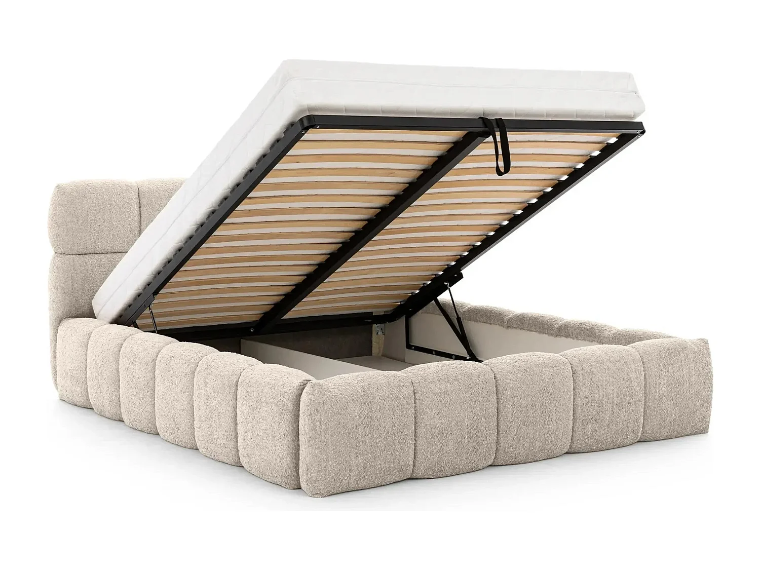 ELISE - Lit coffre tissu bouclette 140x200cm - Beige