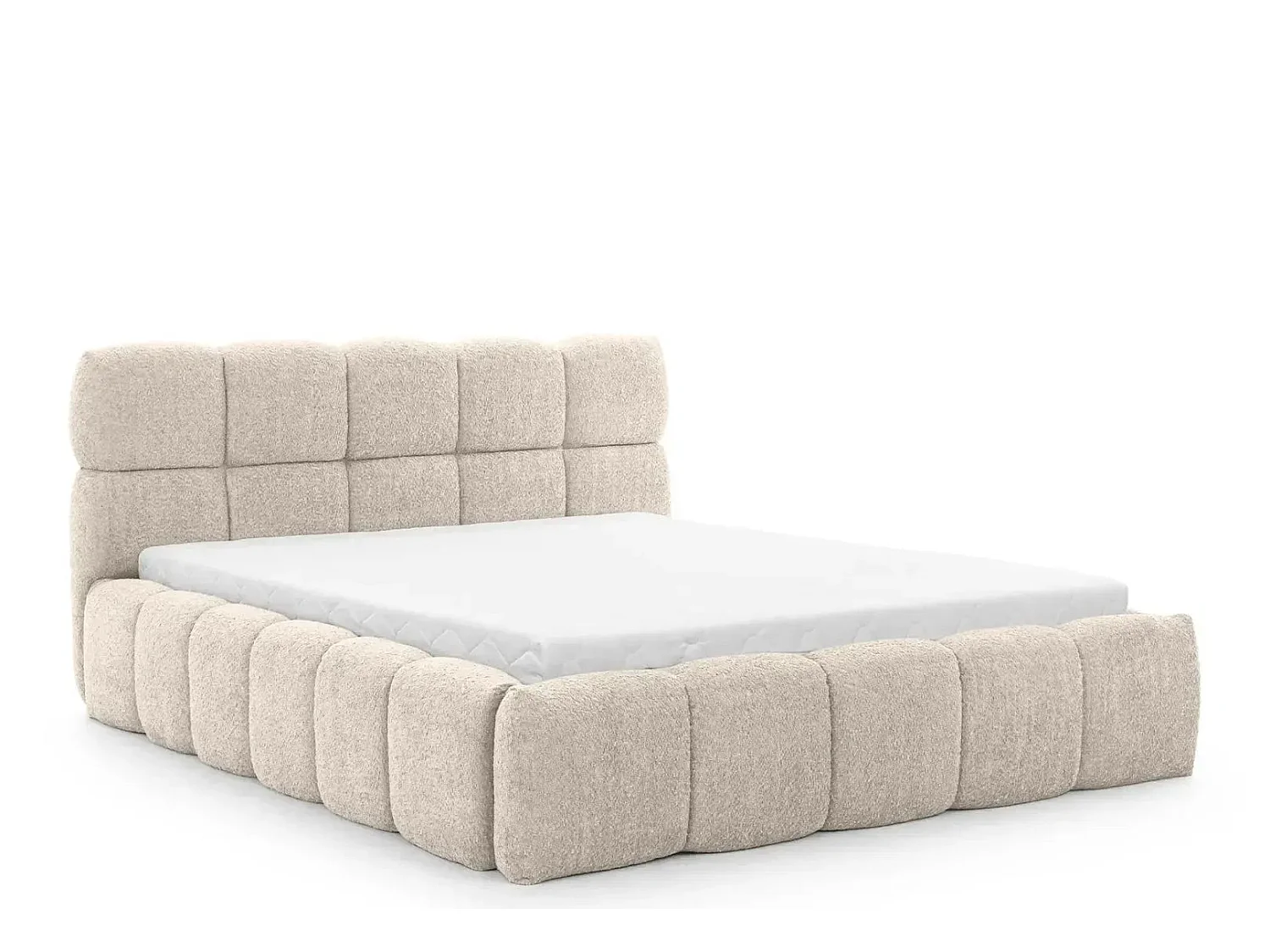 ELISE - Lit coffre tissu bouclette 140x200cm Beige