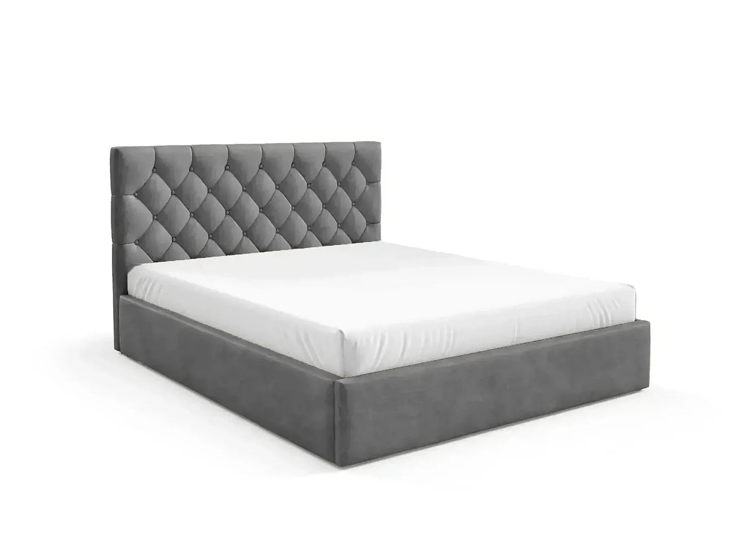 EMILE - Lit coffre tissu velours 160x200cm Gris foncé
