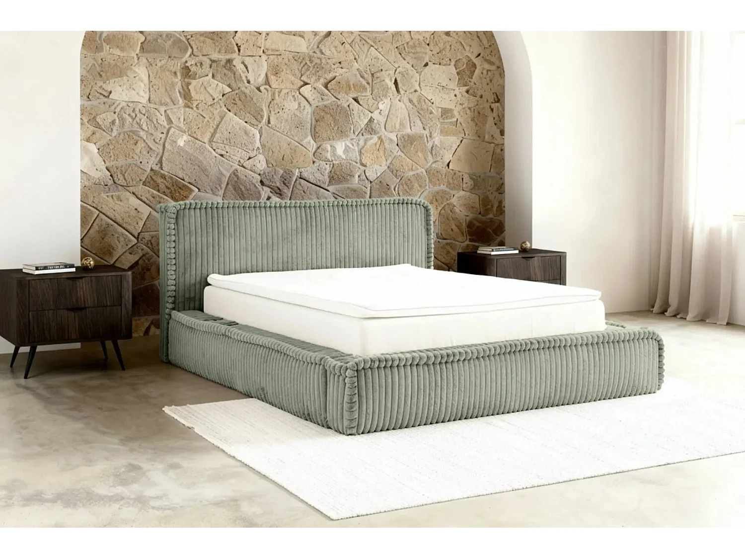 CAPUCINE - Lit coffre velours côtelé 180x200cm - Vert