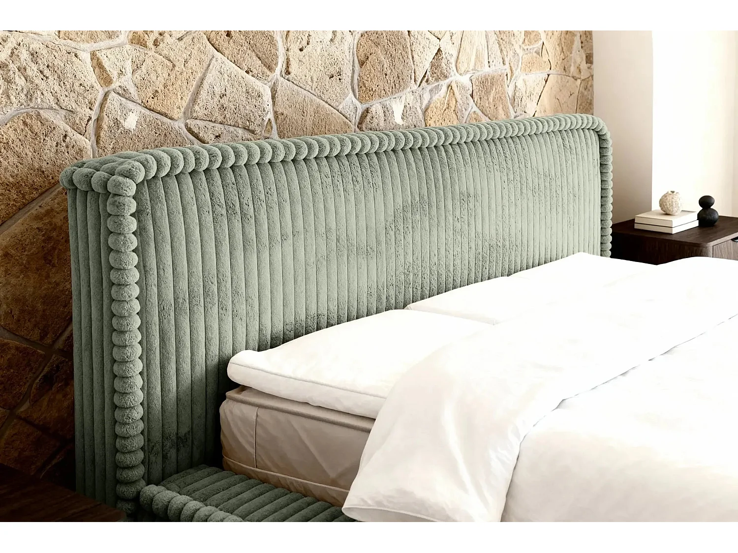 CAPUCINE - Lit coffre velours côtelé 180x200cm - Vert