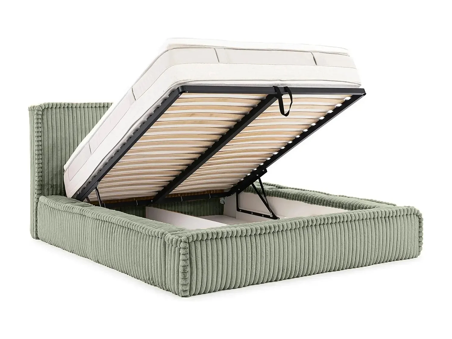 CAPUCINE - Lit coffre velours côtelé 180x200cm - Vert