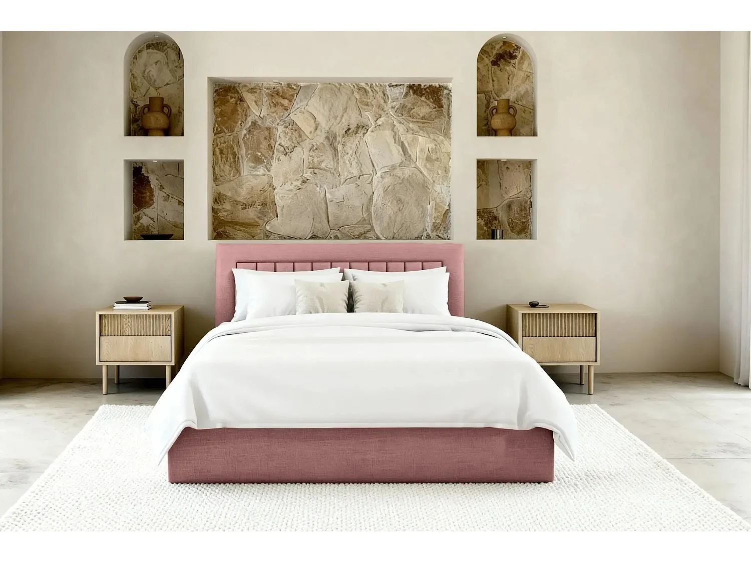 CAMILLE - Lit coffre tissu velours 160x200cm - Rose