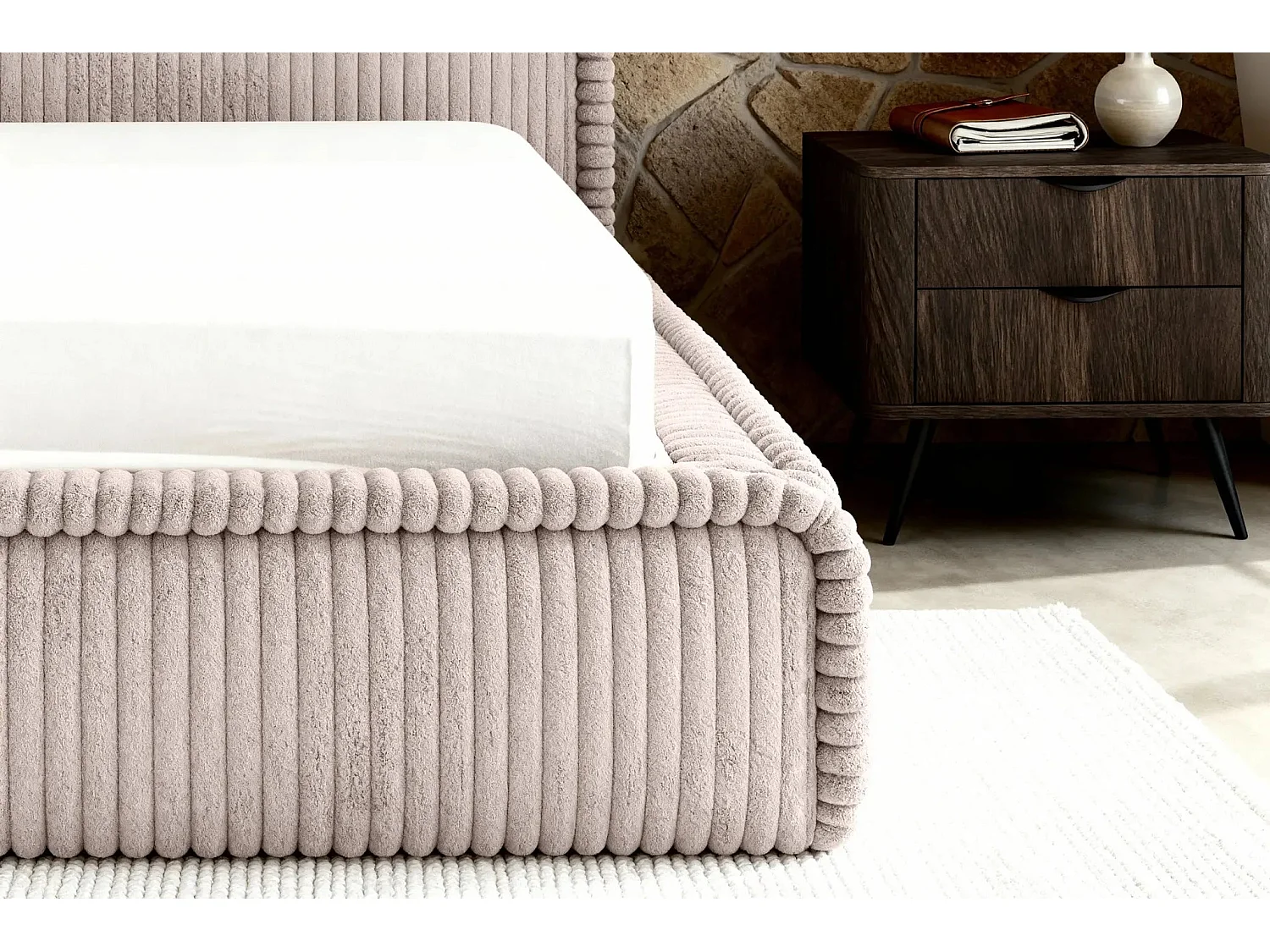 CAPUCINE - Lit coffre velours côtelé 160x200cm - Rose