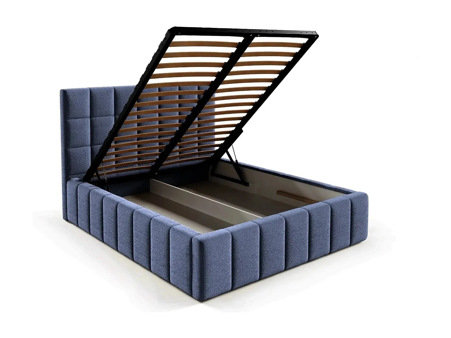 FLORENCE - Lit coffre tissu chenille 180x200cm - Bleu