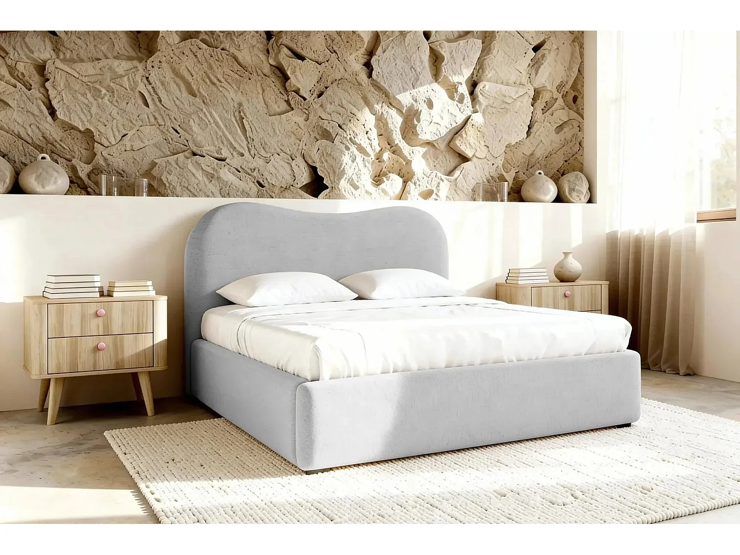 JULIETTE - Lit coffre 160x200cm - Gris clair