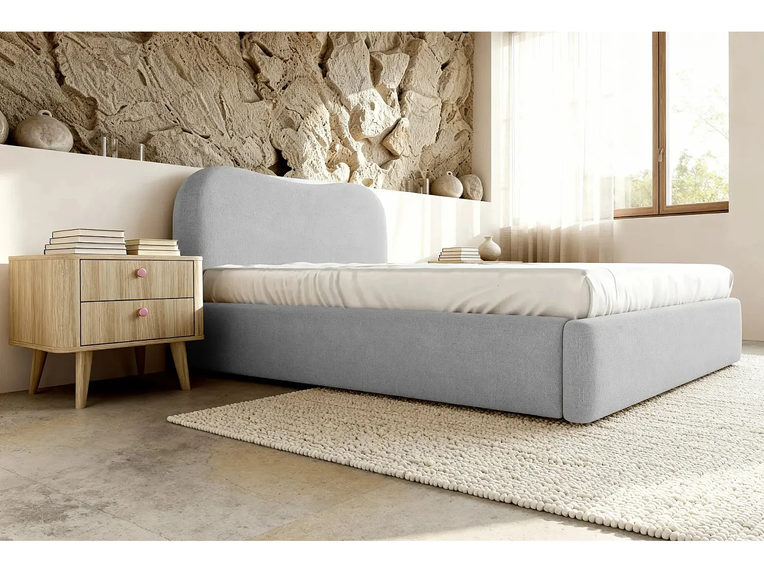 JULIETTE - Lit coffre 160x200cm - Gris clair