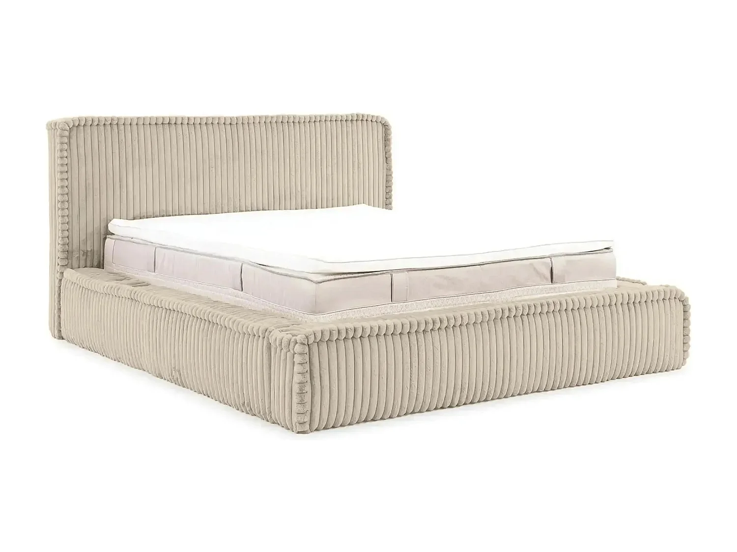 CAPUCINE - Lit coffre velours côtelé 140x200cm - Beige