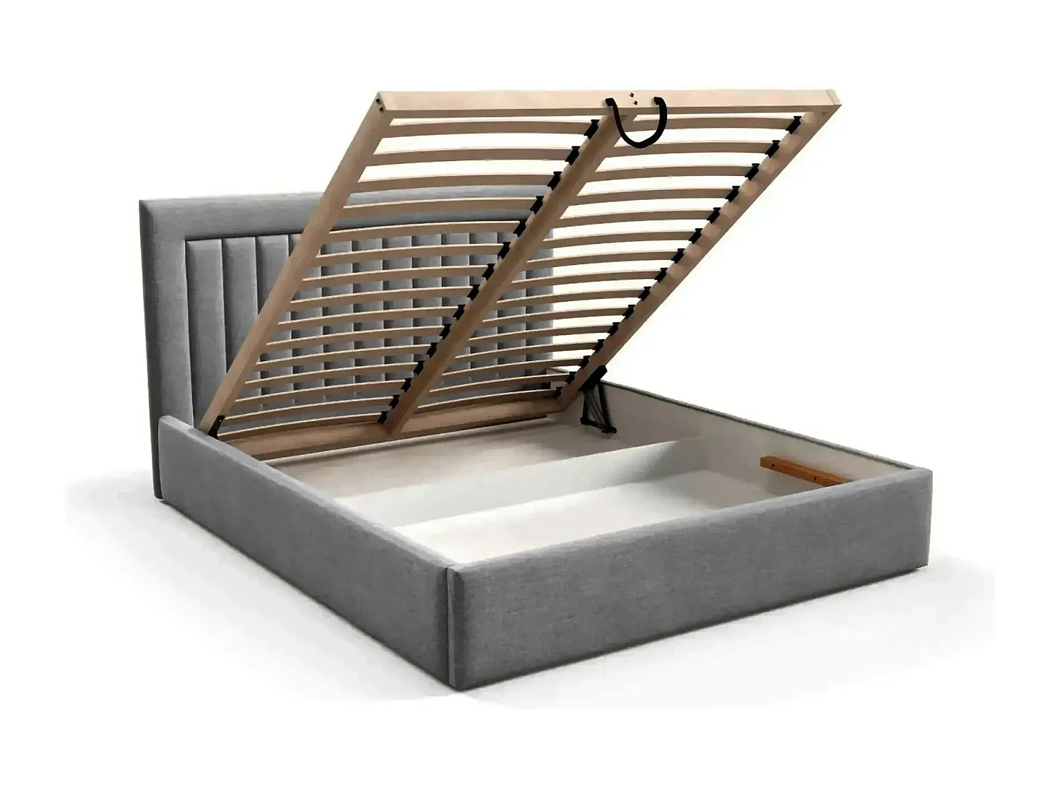 CAMILLE - Lit coffre tissu velours 140x200cm - Gris foncé