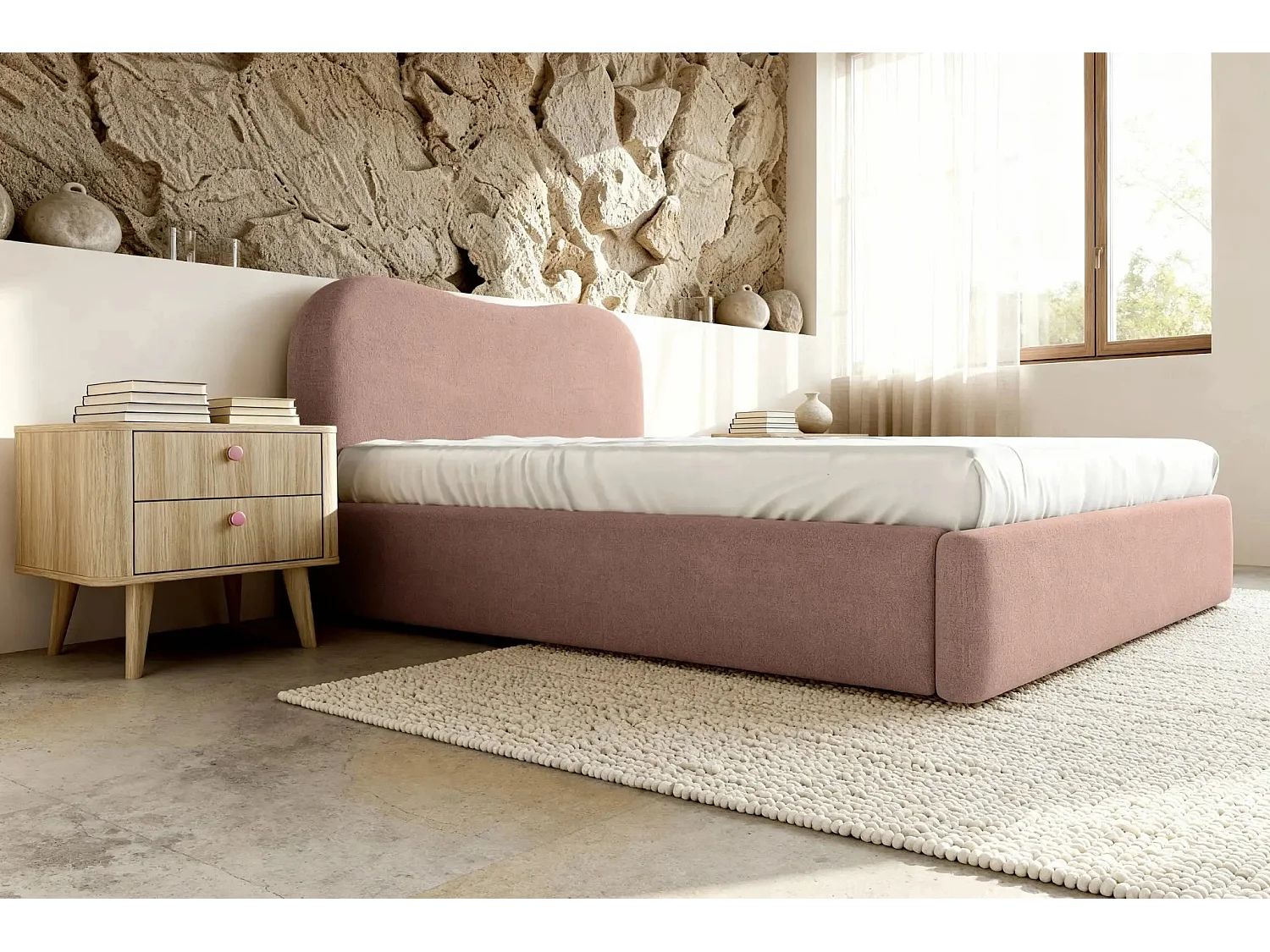 JULIETTE - Lit coffre 180x200cm - Rose