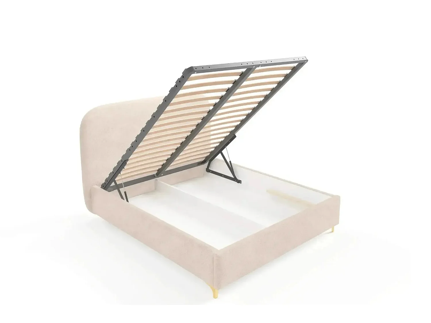 CHARLOTTE - Lit coffre tissu chenille 140x200cm Beige