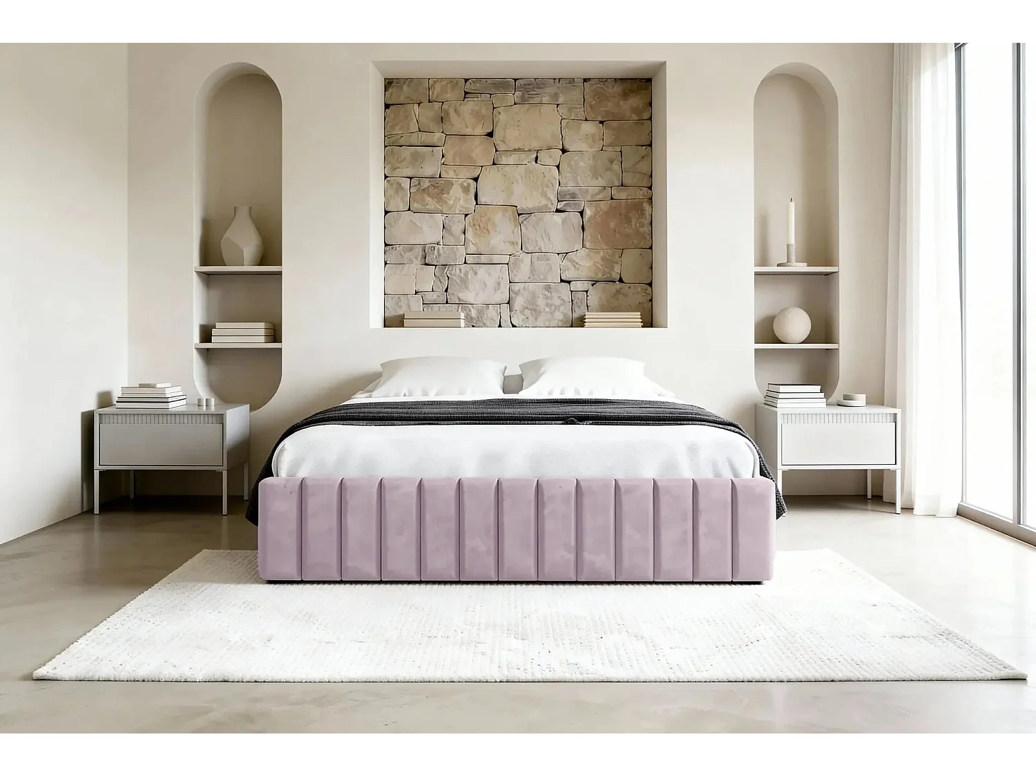 ELENA - Lit coffre tissu velours 160x200cm - Rose