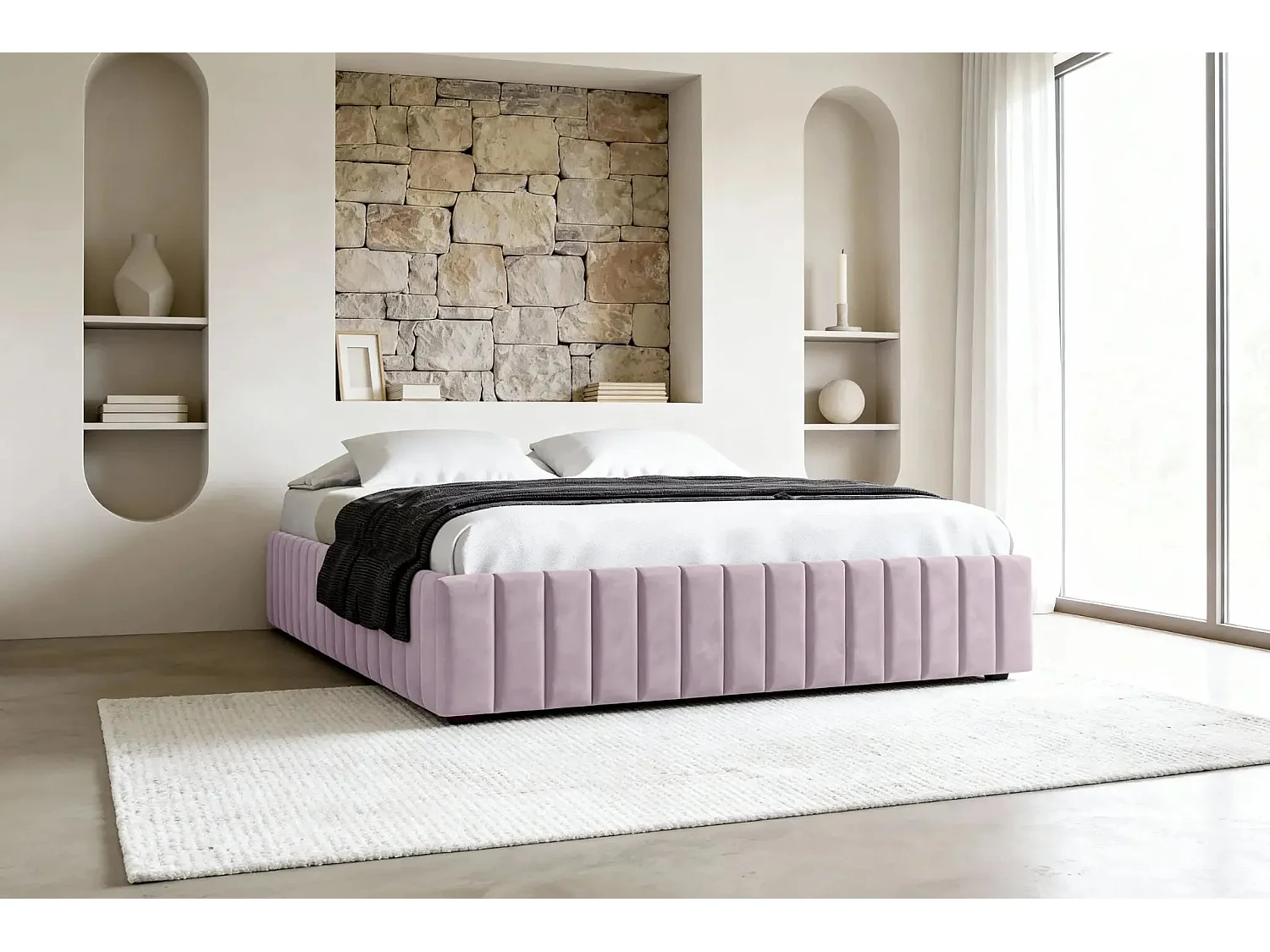 ELENA - Lit coffre tissu velours 160x200cm - Rose