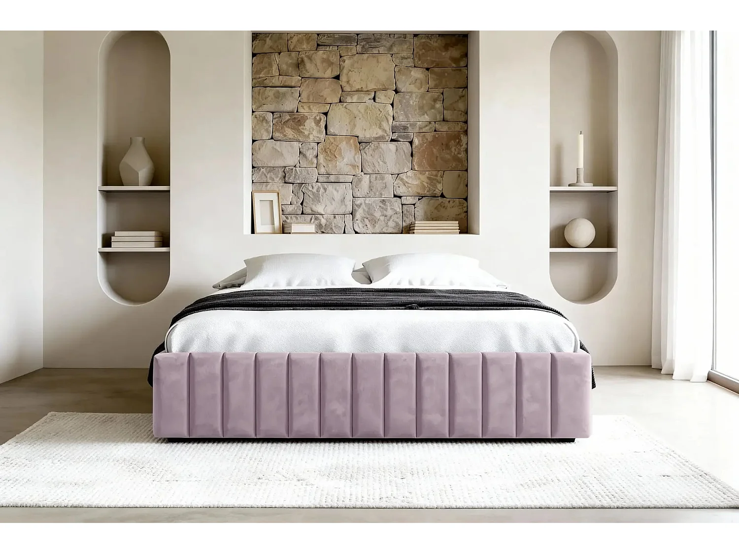 ELENA - Lit coffre tissu velours 160x200cm - Rose