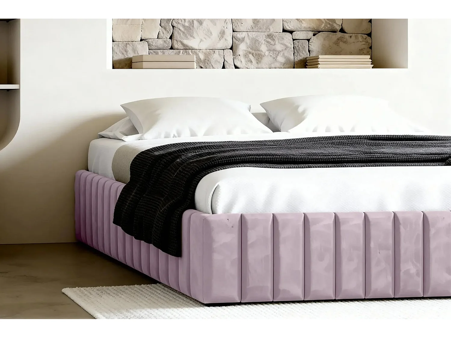 ELENA - Lit coffre tissu velours 160x200cm - Rose