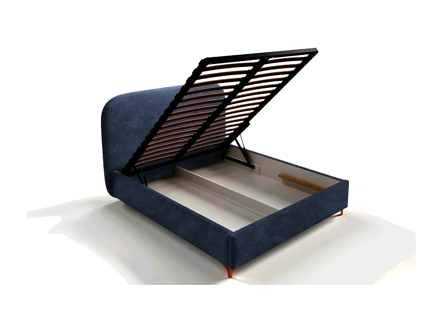 CHARLOTTE - Lit coffre tissu chenille 140x200cm - Bleu