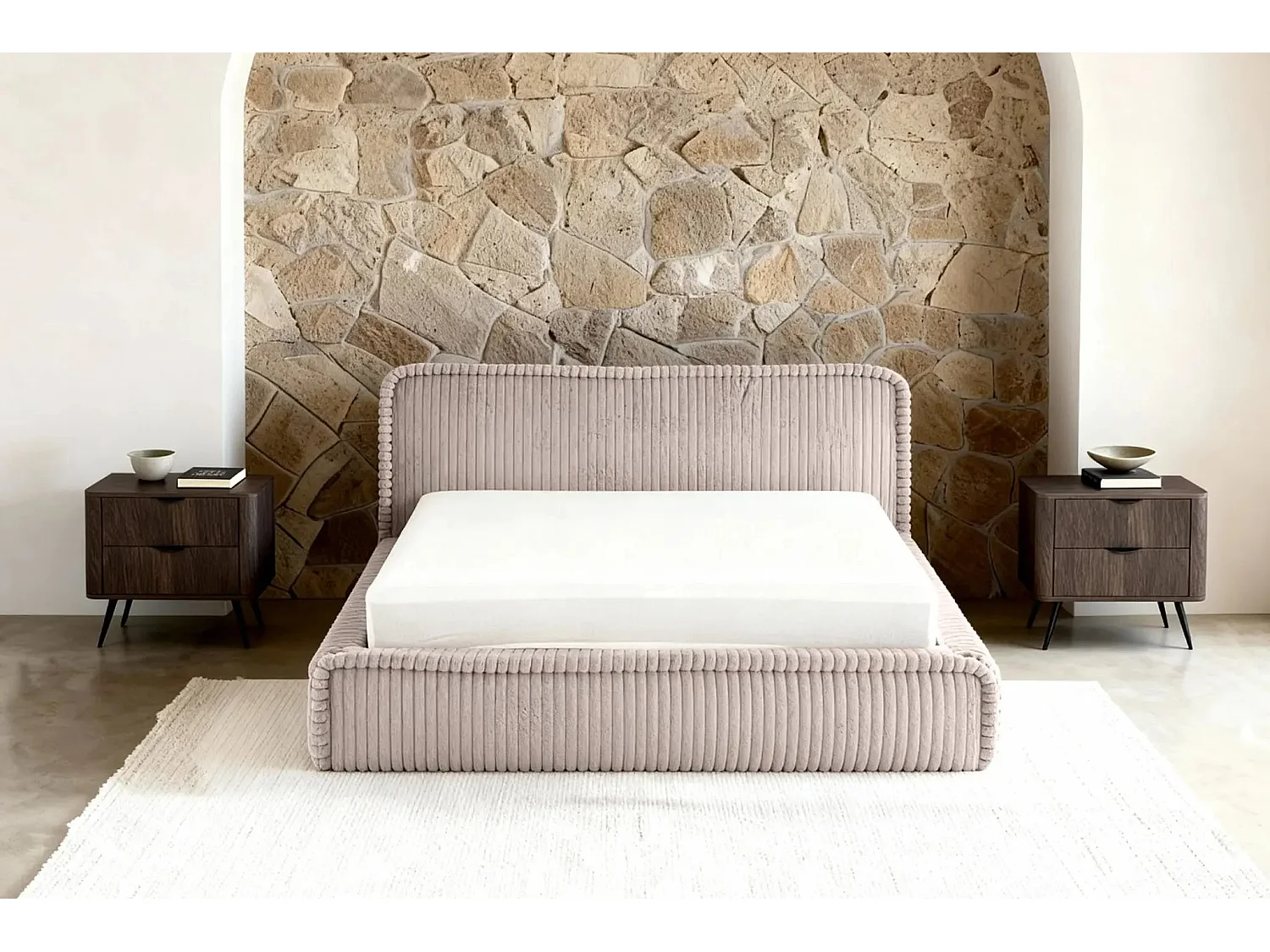 CAPUCINE - Lit coffre velours côtelé 180x200cm - Rose