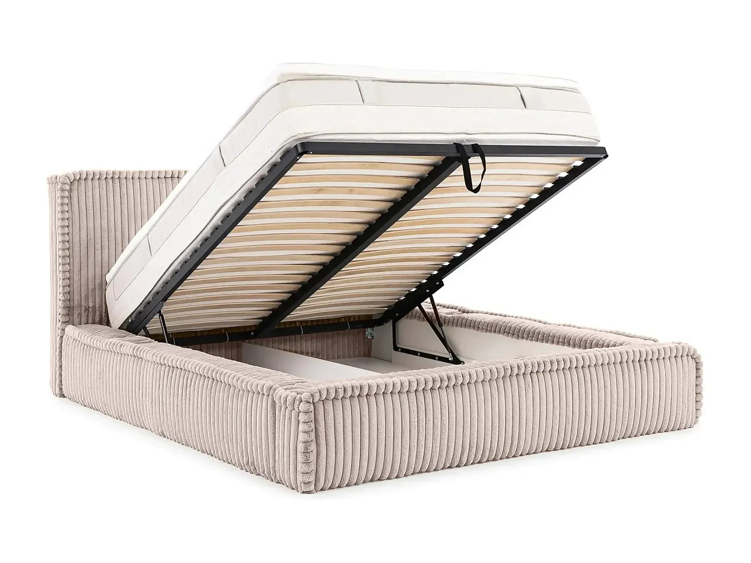 CAPUCINE - Lit coffre velours côtelé 180x200cm - Rose