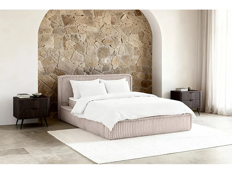 CAPUCINE - Lit coffre velours côtelé 180x200cm - Rose