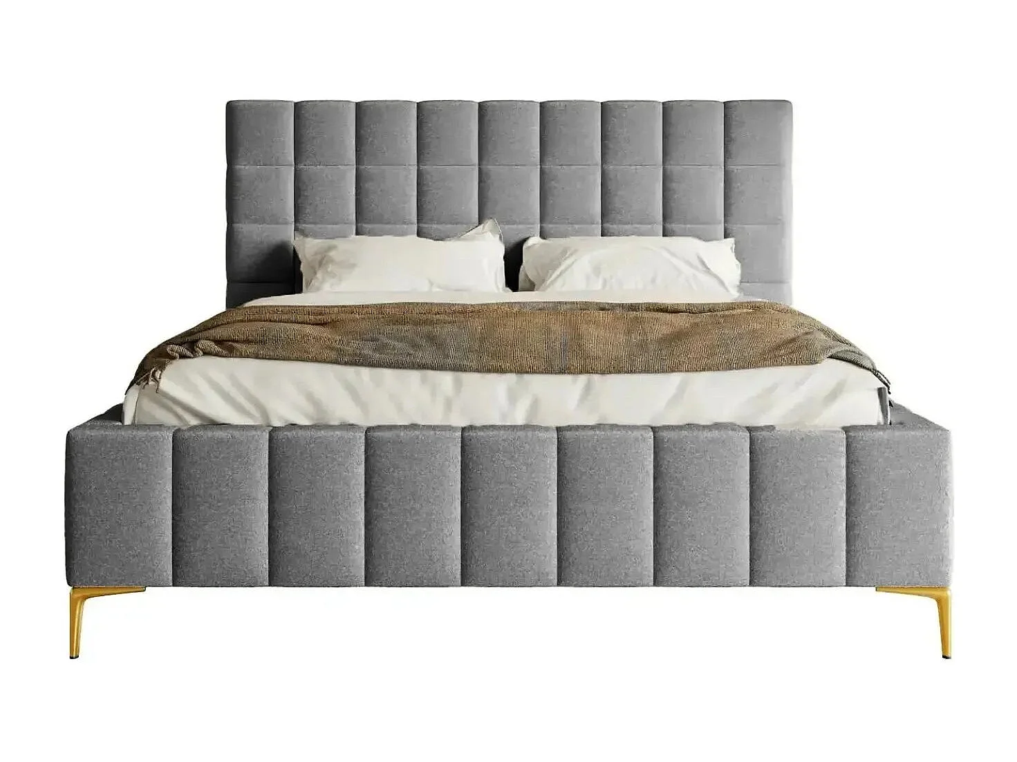 GREGOIRE - Lit coffre tissu chiné 160x200cm - Gris foncé