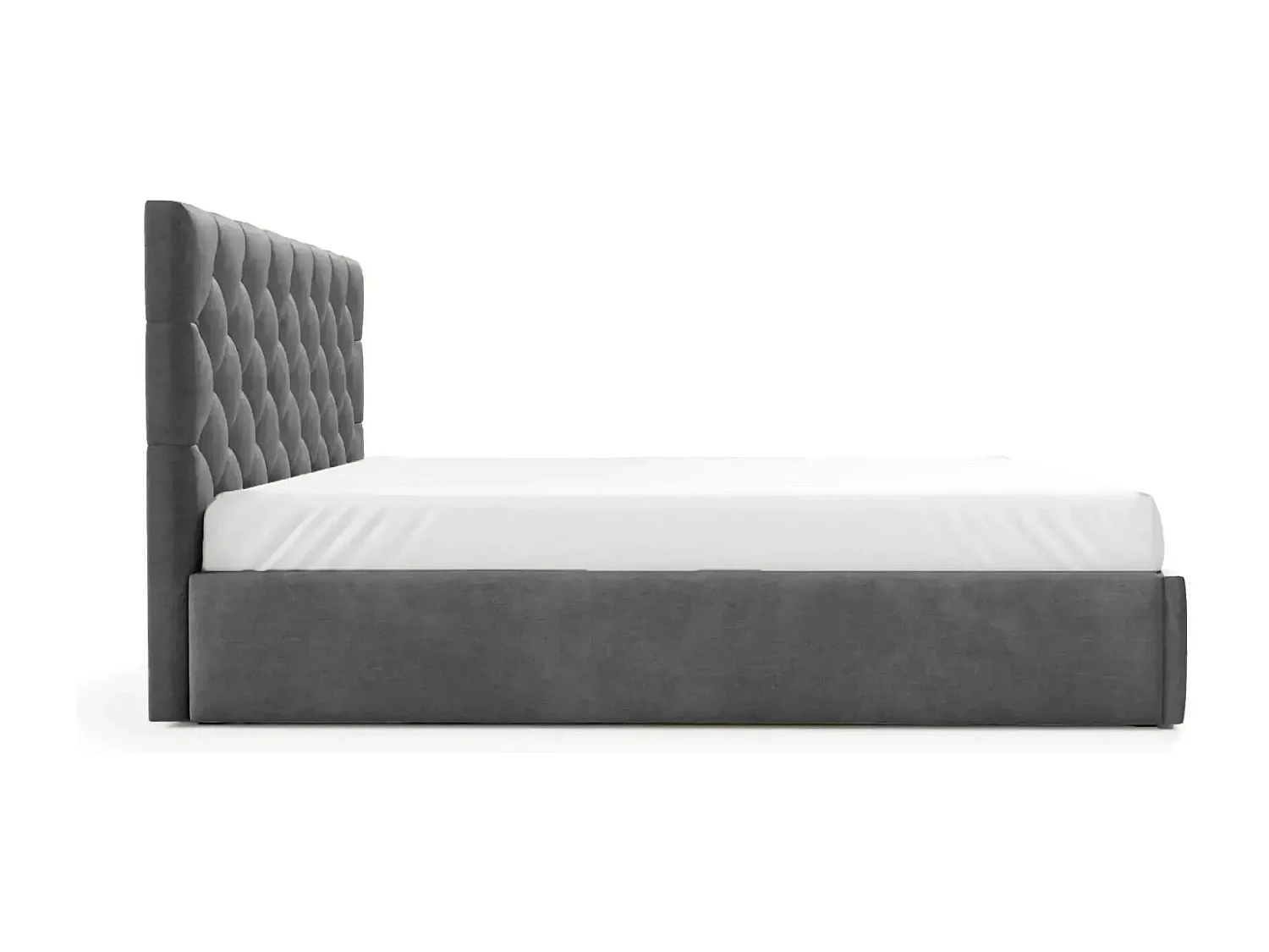 EMILE - Lit coffre tissu velours 140x200cm - Gris foncé