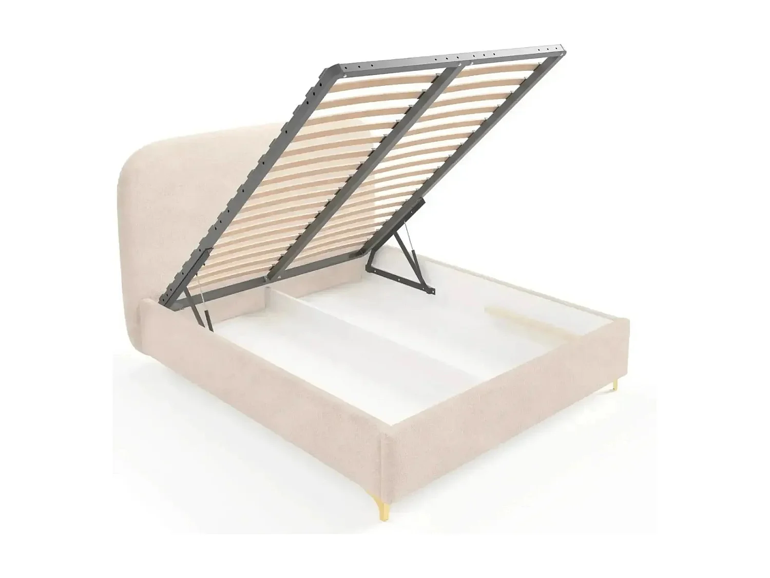 CHARLOTTE - Lit coffre tissu chenille 180x200cm - Beige