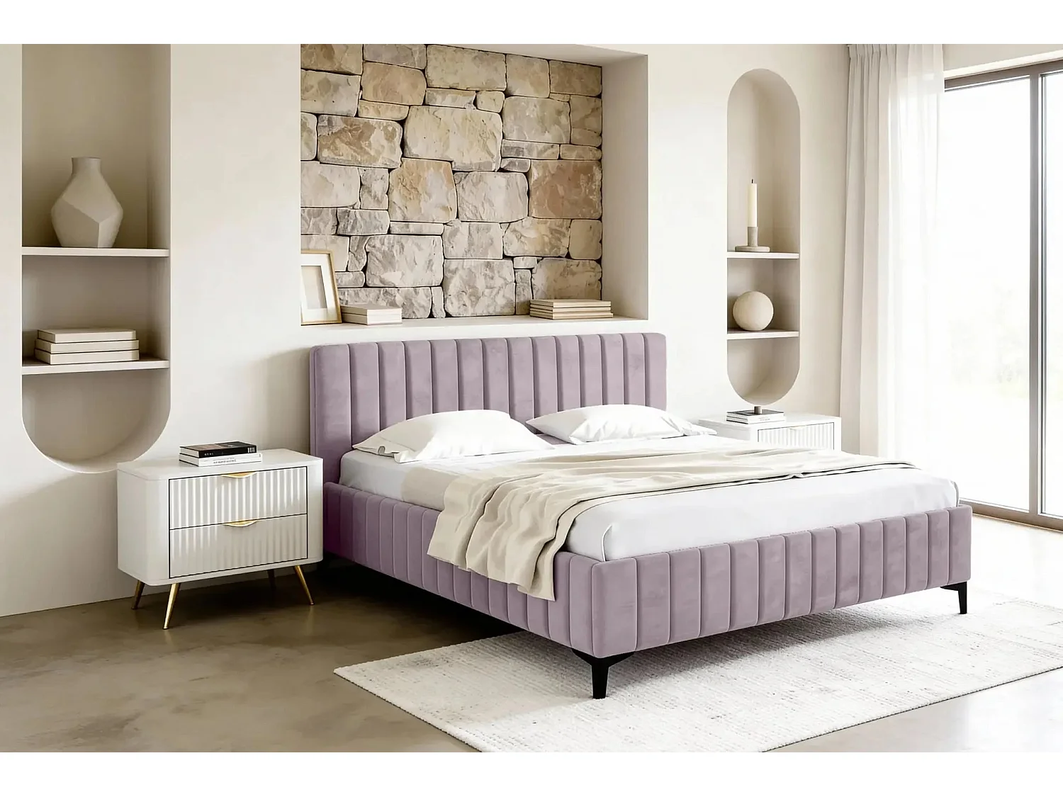 EDEN - Lit coffre tissu velours 160x200cm - Rose
