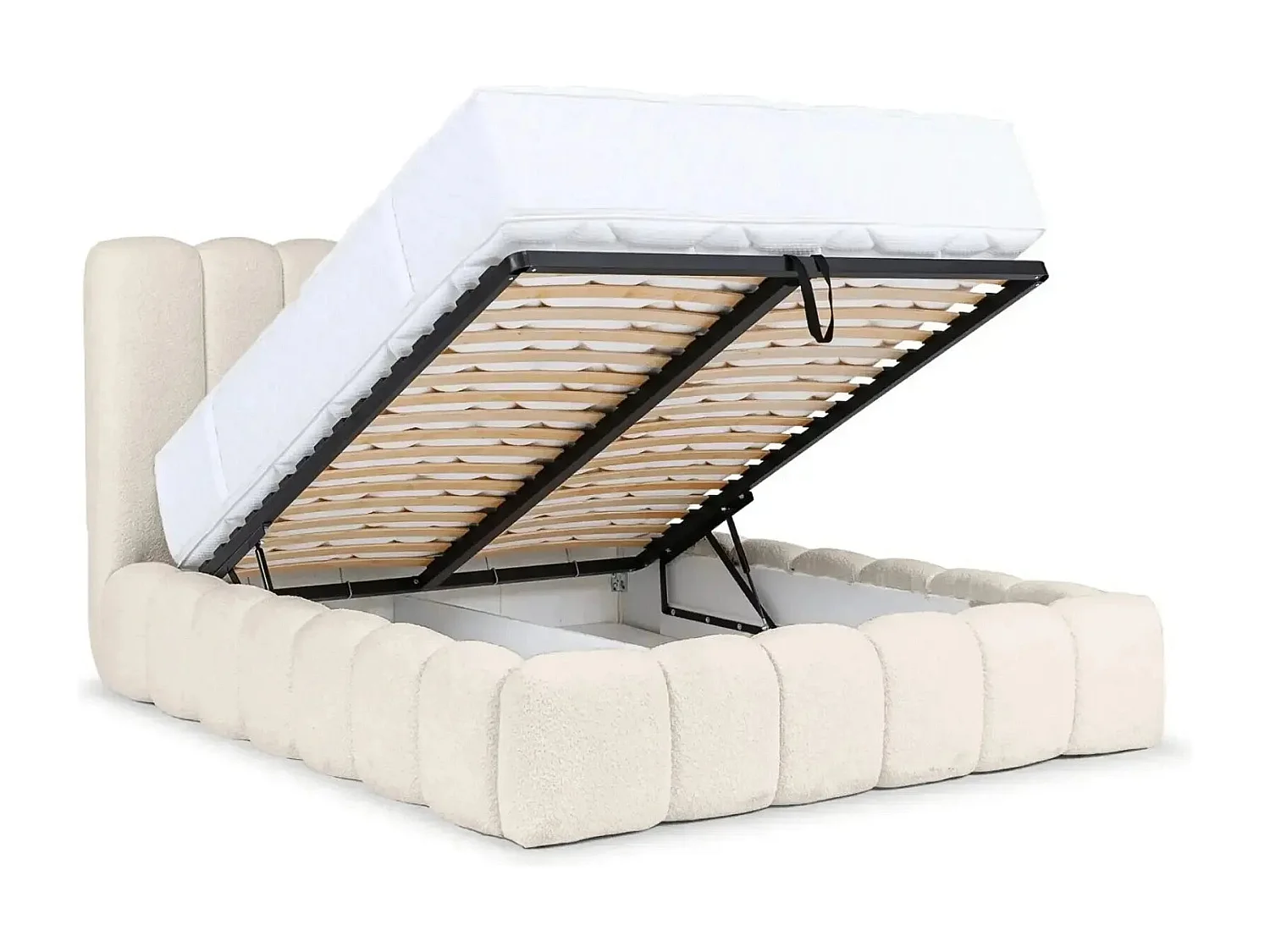 GARANCE - Lit coffre tissu chenille 140x200cm - Beige