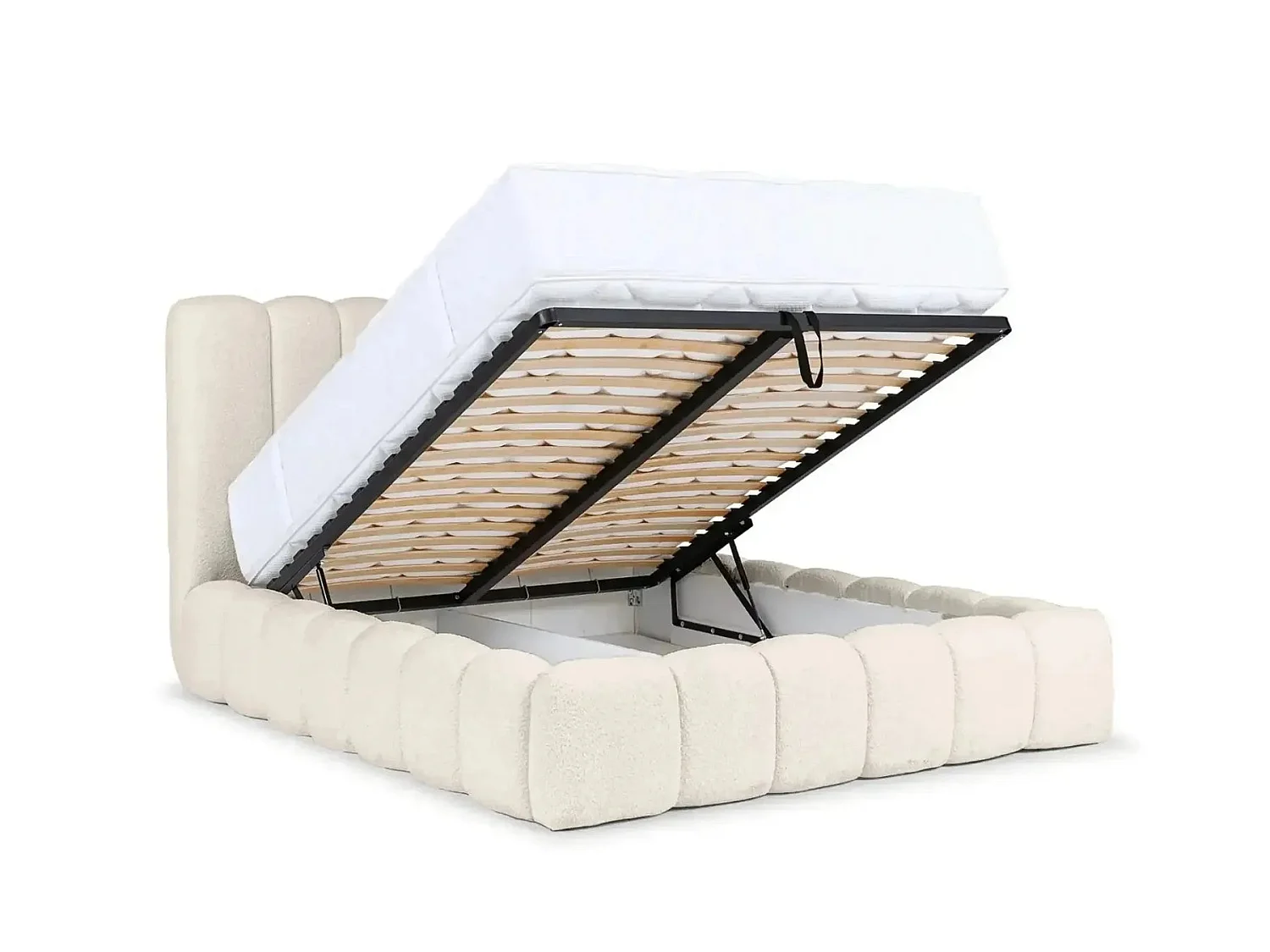 GARANCE - Lit coffre tissu chenille 140x200cm - Beige