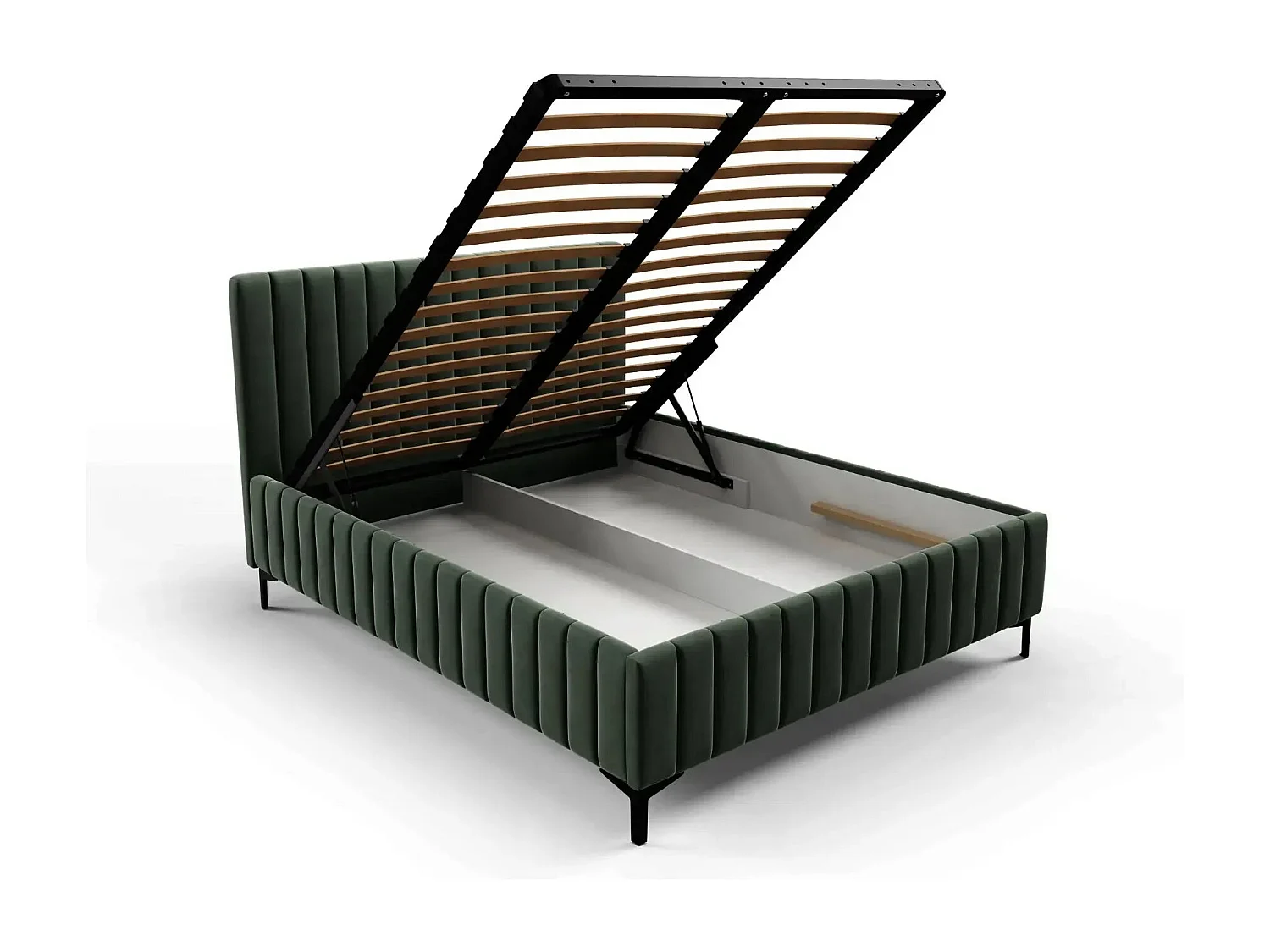 EDEN - Lit coffre tissu velours 160x200cm - Vert