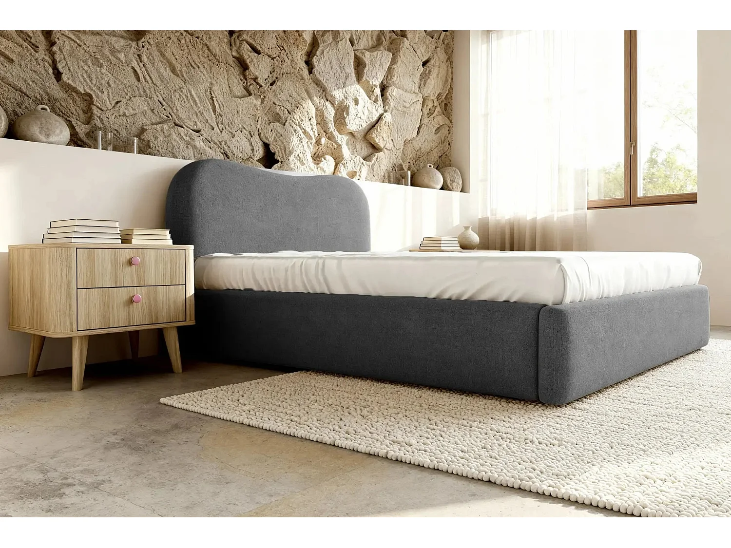 JULIETTE - Lit coffre 180x200cm - Gris foncé