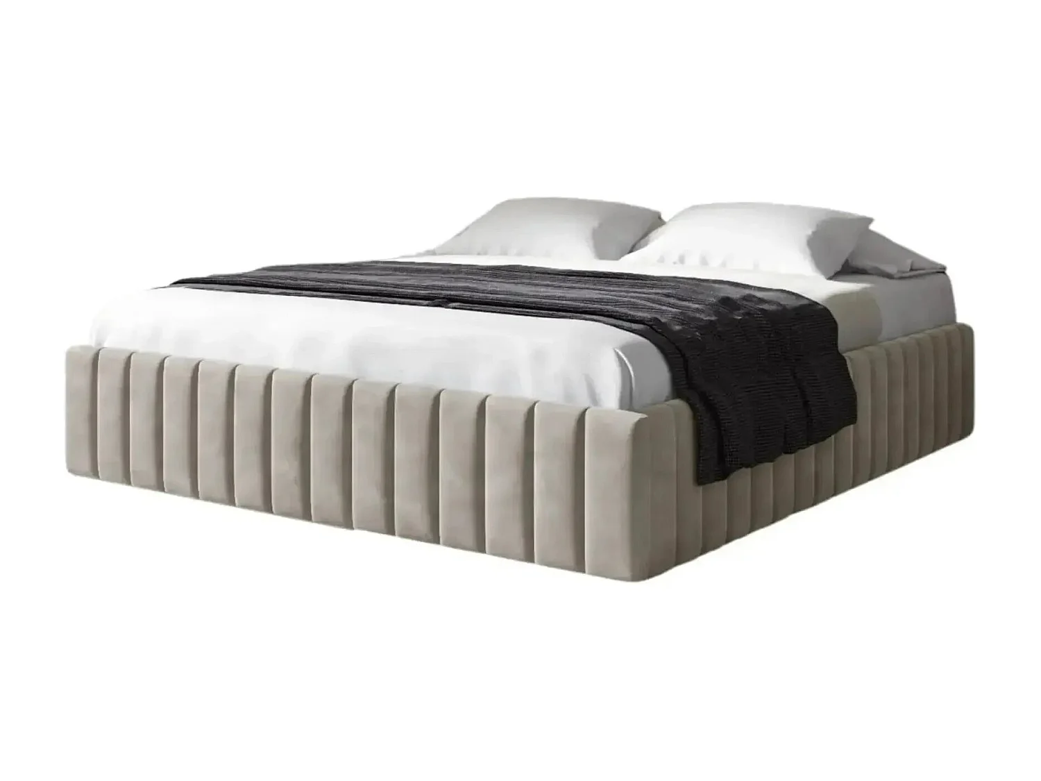 ELENA - Lit coffre tissu velours 180x200cm - Beige