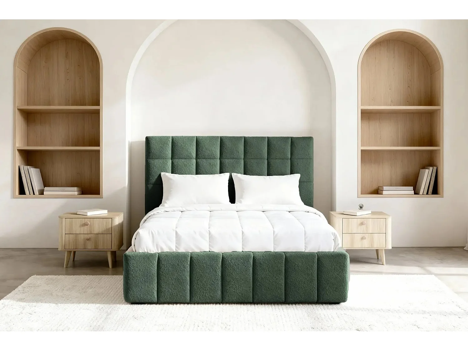 FLORENCE - Lit coffre tissu chenille 160x200cm - Vert