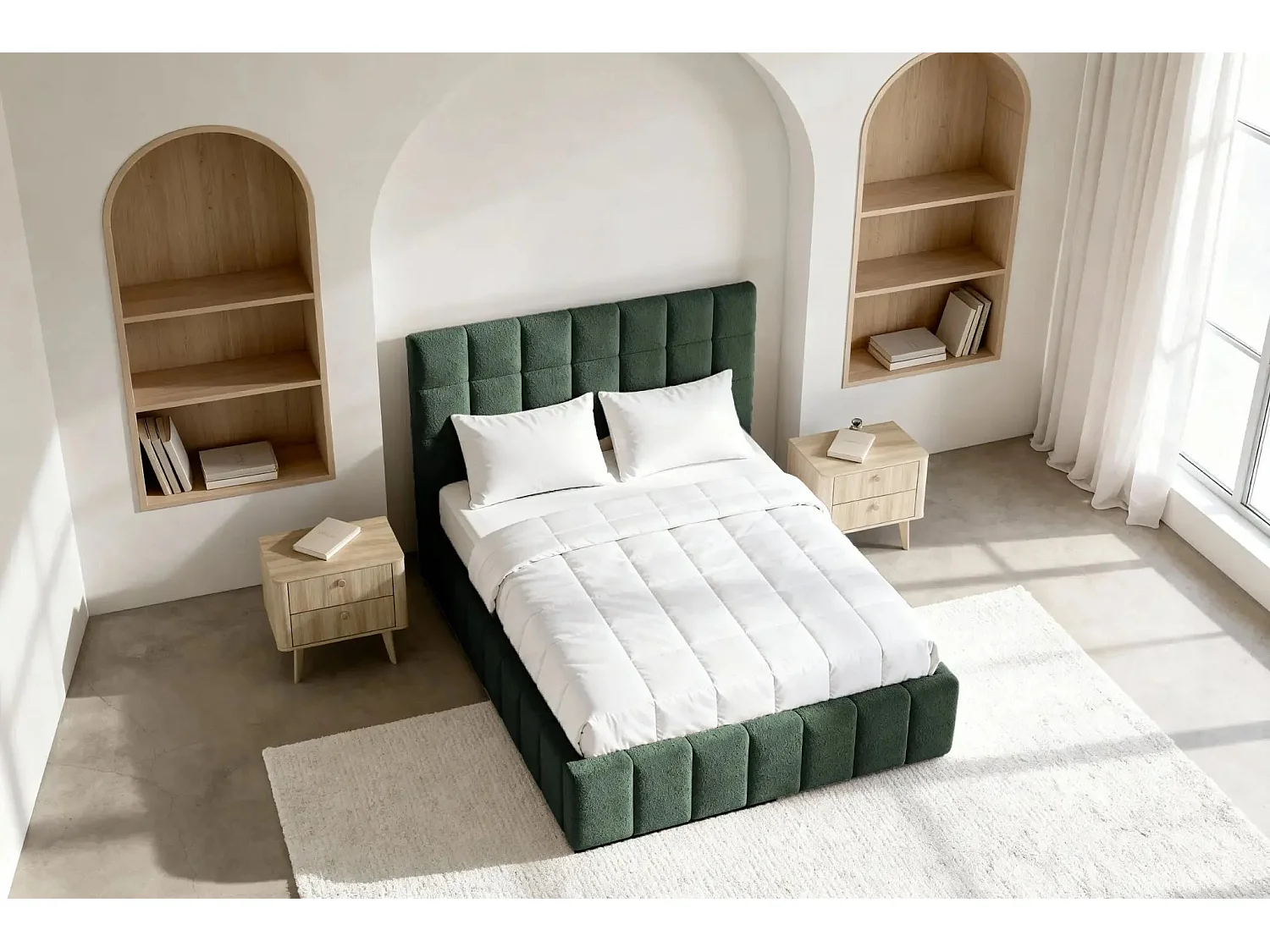 FLORENCE - Lit coffre tissu chenille 160x200cm - Vert