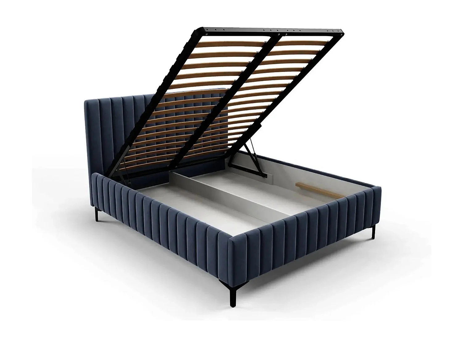 EDEN - Lit coffre tissu velours 160x200cm - Bleu