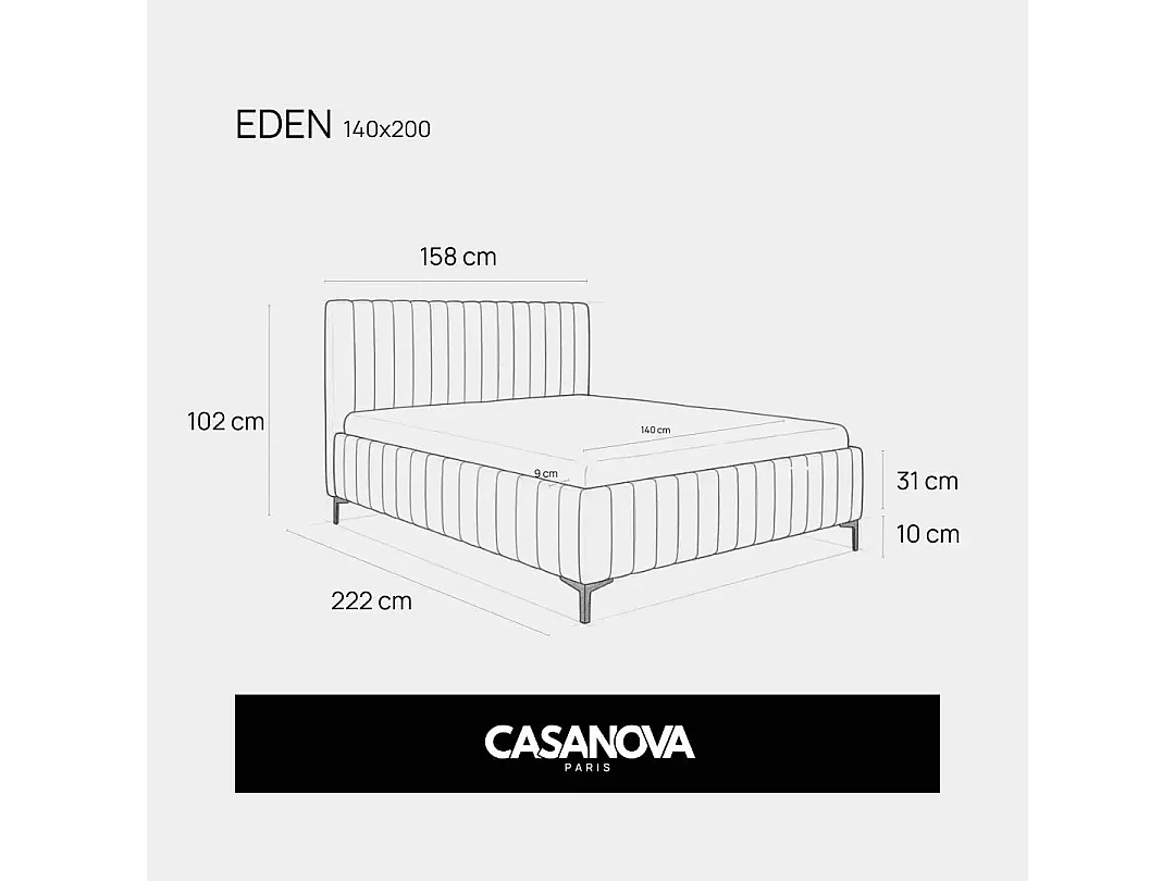 EDEN - Lit coffre tissu velours 160x200cm - Bleu