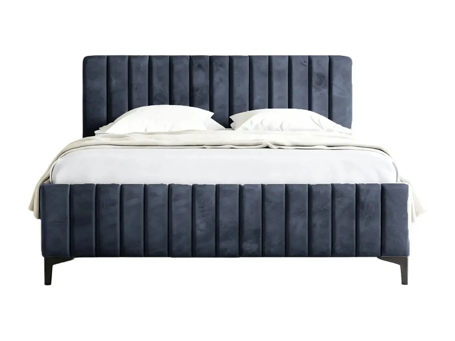 EDEN - Lit coffre tissu velours 160x200cm - Bleu