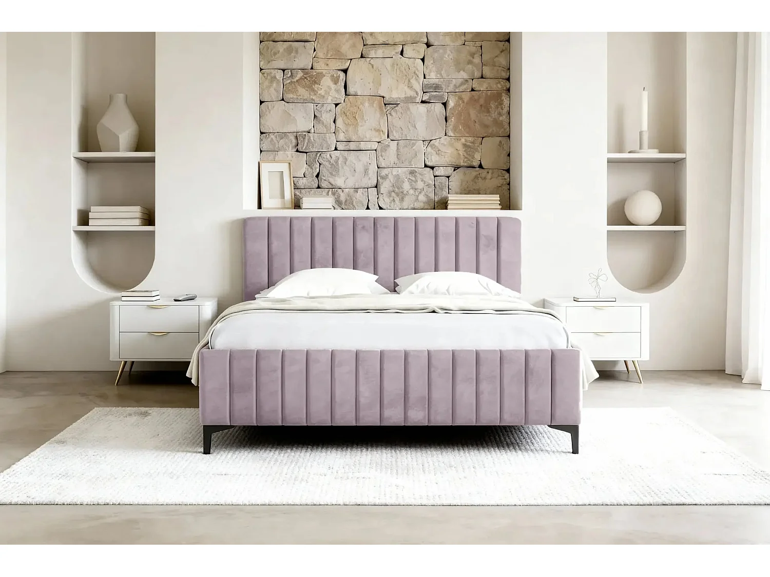 EDEN - Lit coffre tissu velours 140x200cm - Rose