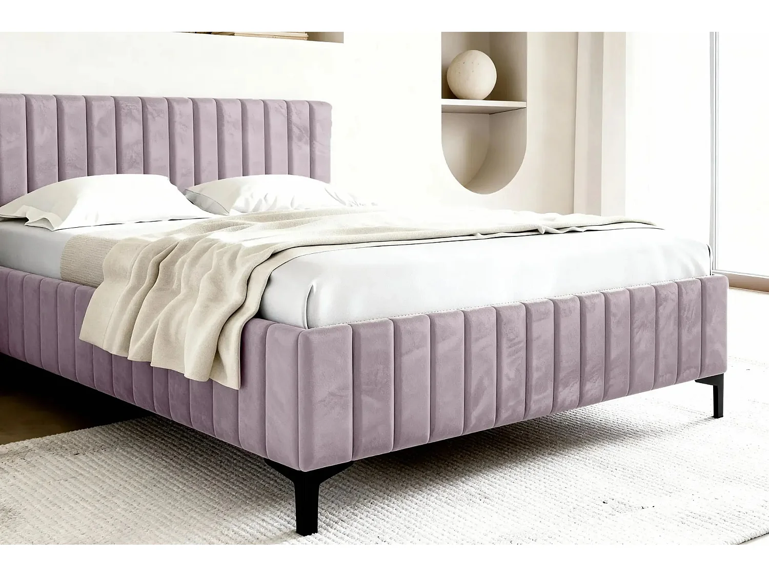 EDEN - Lit coffre tissu velours 140x200cm - Rose