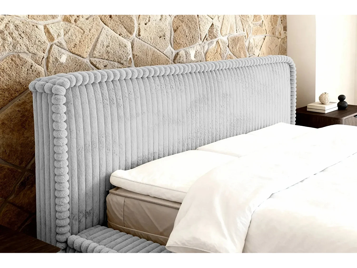 CAPUCINE - Lit coffre velours côtelé 180x200cm - Gris clair