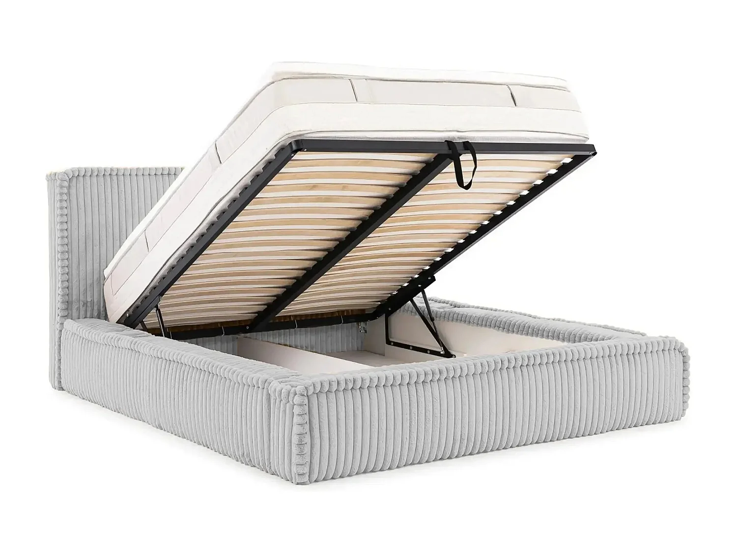 CAPUCINE - Lit coffre velours côtelé 180x200cm - Gris clair