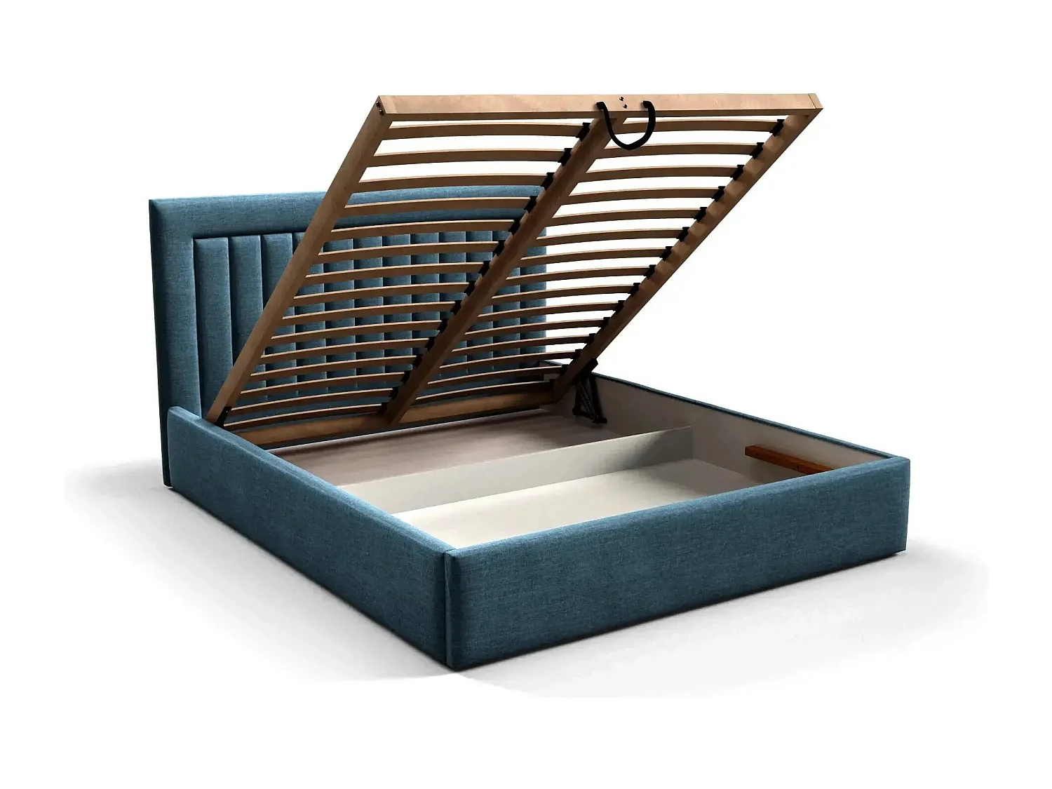 CAMILLE - Lit coffre tissu velours 160x200cm - Bleu