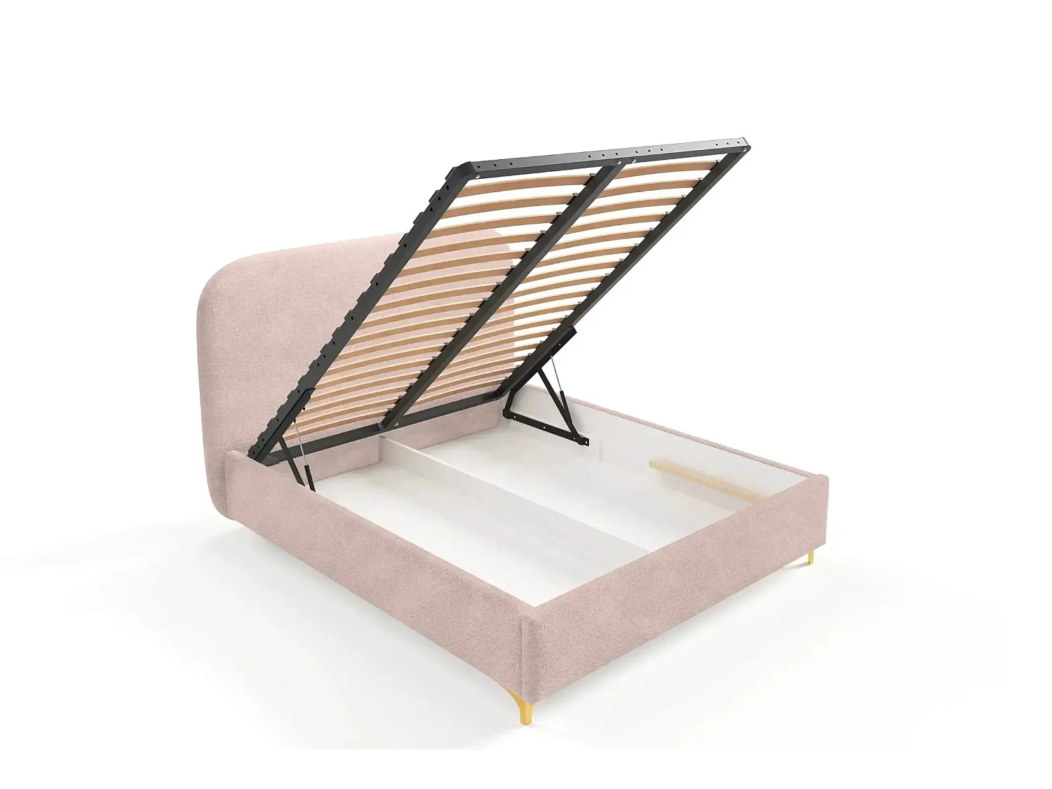 CHARLOTTE - Lit coffre tissu chenille 140x200cm Rose