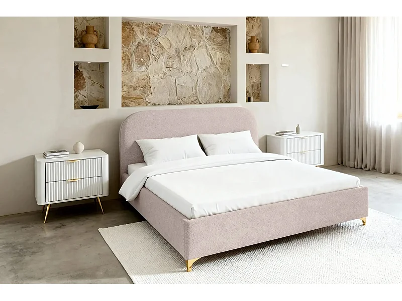 CHARLOTTE - Lit coffre tissu chenille 140x200cm - Rose